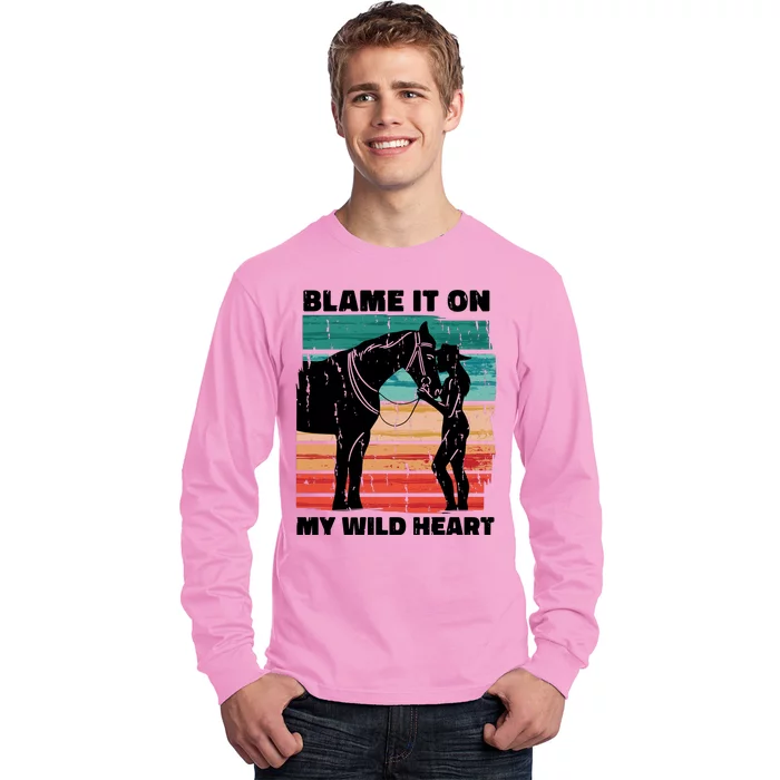 Blame It On My Wild Heart Horse Retro Long Sleeve Shirt