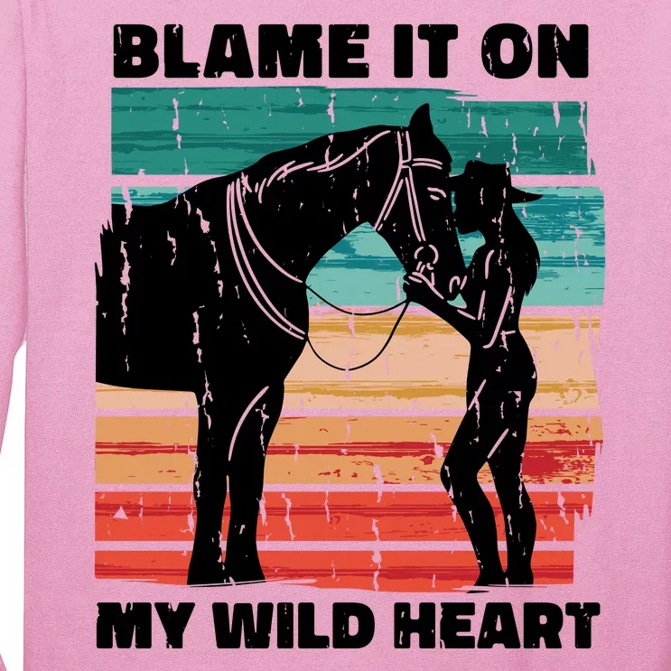 Blame It On My Wild Heart Horse Retro Long Sleeve Shirt