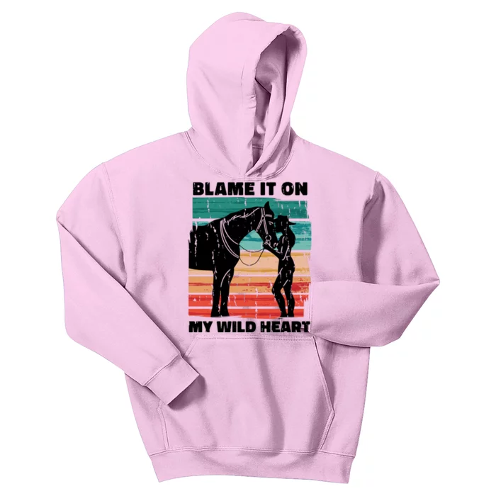 Blame It On My Wild Heart Horse Retro Kids Hoodie