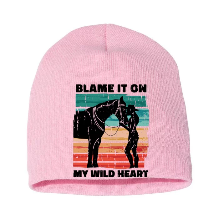 Blame It On My Wild Heart Horse Retro Short Acrylic Beanie