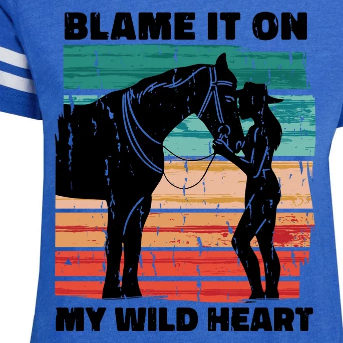 Blame It On My Wild Heart Horse Retro Enza Ladies Jersey Football T-Shirt