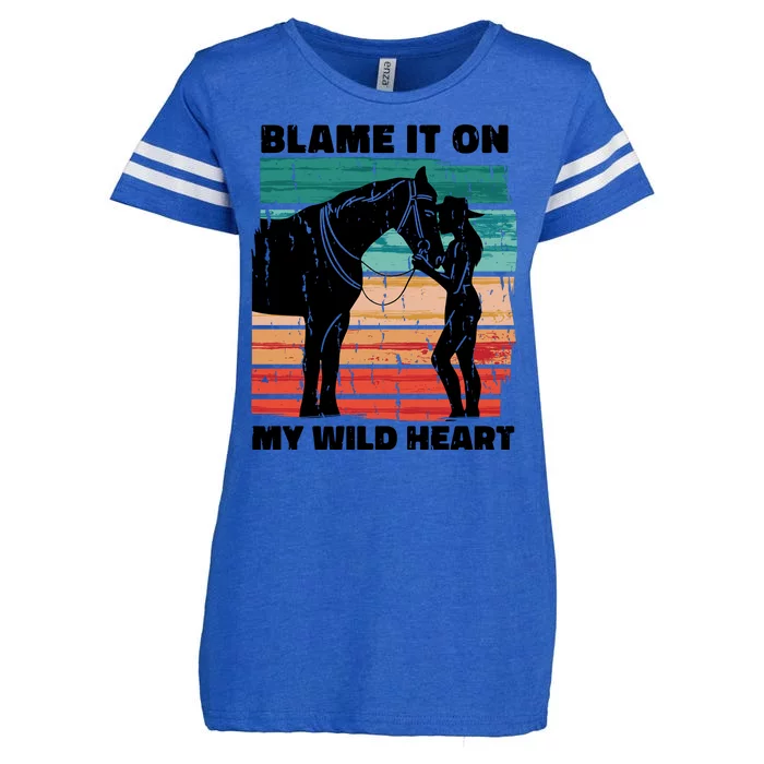 Blame It On My Wild Heart Horse Retro Enza Ladies Jersey Football T-Shirt