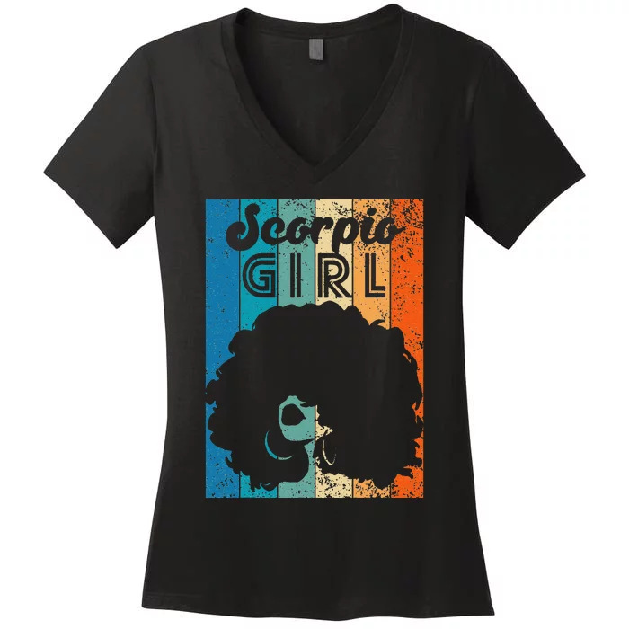 Born In October 23 to November 22 Birthday Scorpio Afro Women's V-Neck T-Shirt