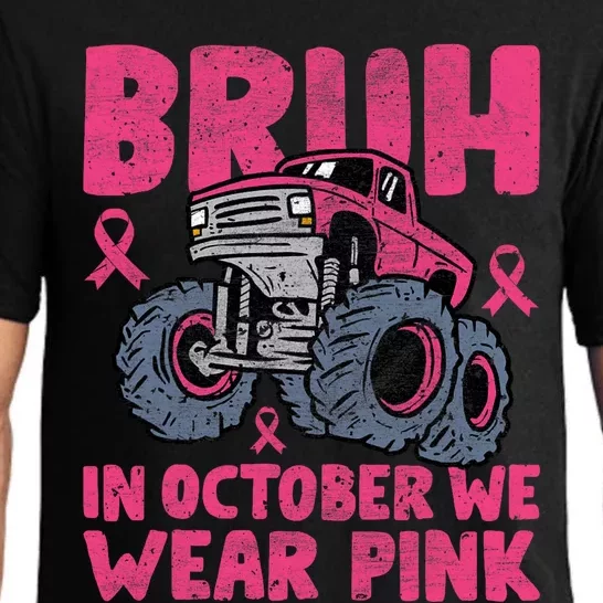 Bruh In October We Wear Breast Cancer Monster Truck Pajama Set