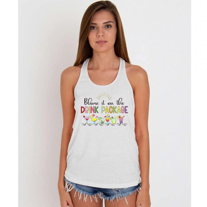 Blame It On The Drink Package Cruise Vacation Women's Knotted Racerback Tank