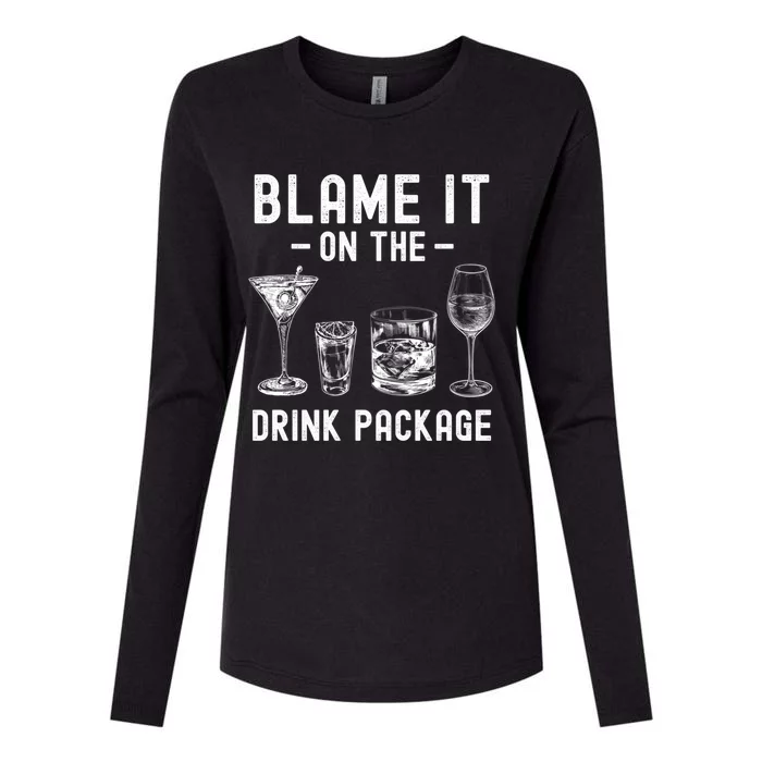 Blame It On The Package Funny Funny Cruise Vacation Gift Womens Cotton Relaxed Long Sleeve T-Shirt