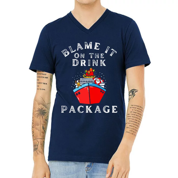 Blame It On The Drink Package Funny Christmas V-Neck T-Shirt