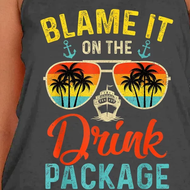 Blame It On The Drink Package Cruise Cruising Matching Women's Knotted Racerback Tank