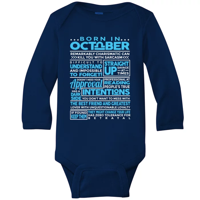 Born In October Libra Horoscope Birthday Funny Gift Baby Long Sleeve Bodysuit