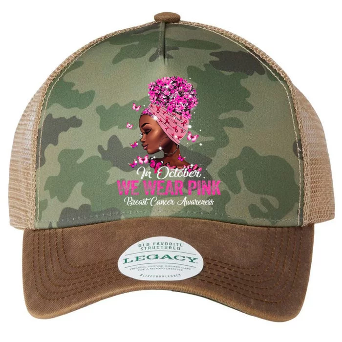 black  in october we wear pink breast cancer awareness Legacy Tie Dye Trucker Hat