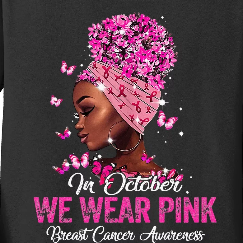 black  in october we wear pink breast cancer awareness Kids Long Sleeve Shirt