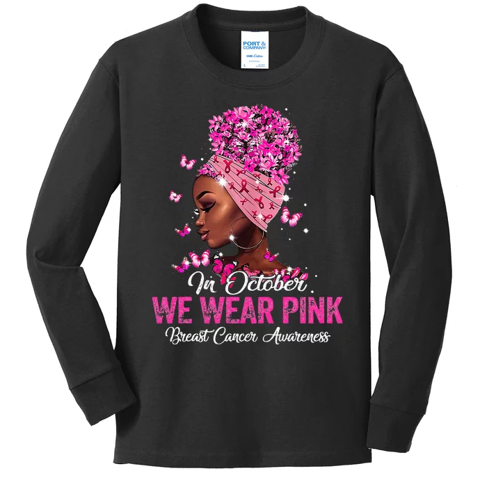 black  in october we wear pink breast cancer awareness Kids Long Sleeve Shirt