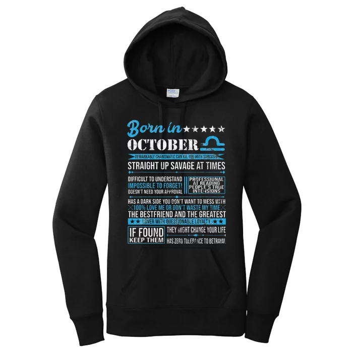 Born in October Libra Horoscope Birthday Gift Women's Pullover Hoodie