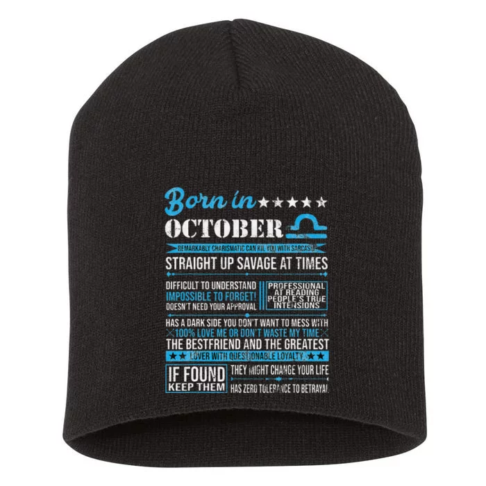 Born in October Libra Horoscope Birthday Gift Short Acrylic Beanie