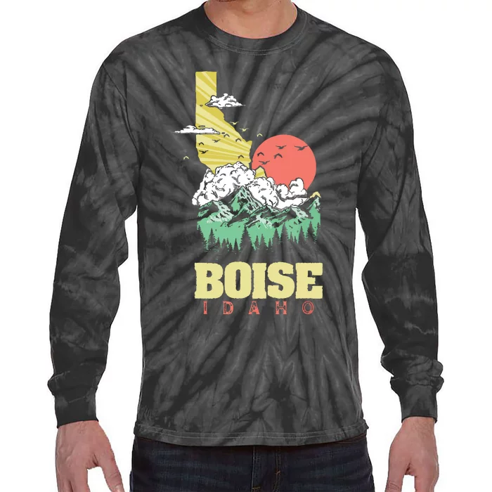 Boise Idaho Outdoors Nature Mountains Vintage State Pride Tie-Dye Long Sleeve Shirt