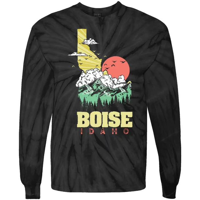 Boise Idaho Outdoors Nature Mountains Vintage State Pride Tie-Dye Long Sleeve Shirt