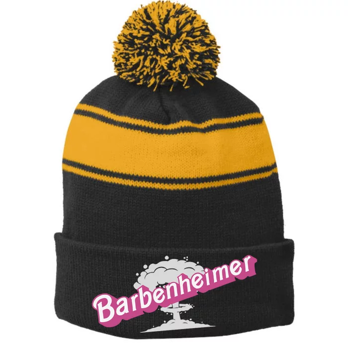 Barbenheimer In Pink Stripe Pom Pom Beanie