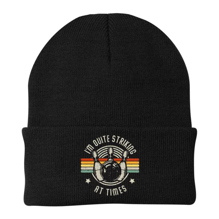 Bowling Im Quite Striking Funny Vintage Bowler Pun Knit Cap Winter Beanie