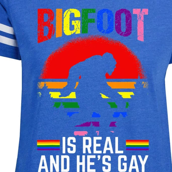 Bigfoot Is Real And Hes Gay Sasquatch Yeti Enza Ladies Jersey Football T-Shirt