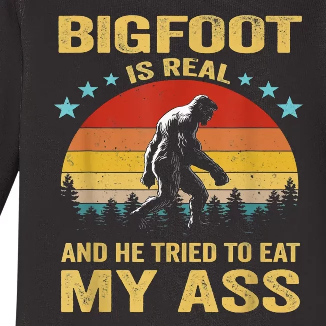 Bigfoot Is Real He Tried To Eat My Ass Retro Baby Long Sleeve Bodysuit