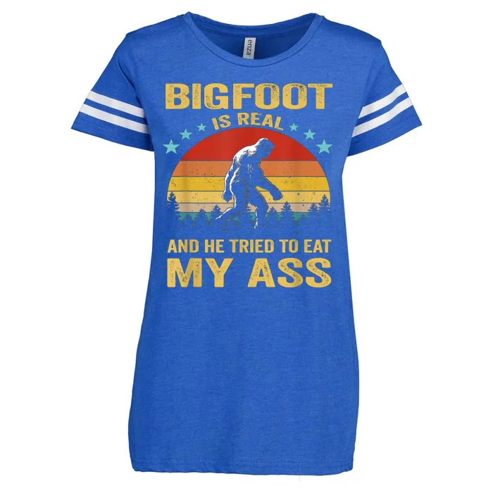 Bigfoot Is Real He Tried To Eat My Ass Retro Enza Ladies Jersey Football T-Shirt