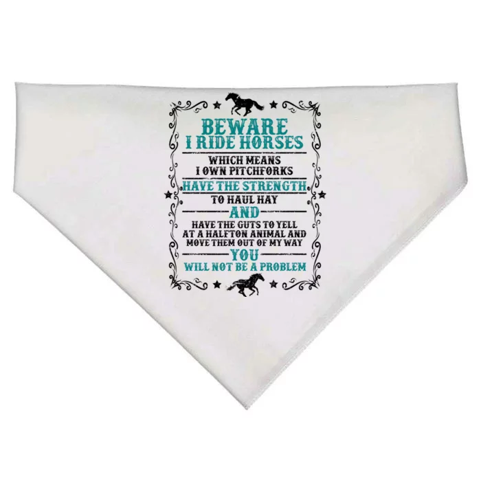 Beware I Ride Horses You Will Not Be A Problem Horse Lover USA-Made Doggie Bandana