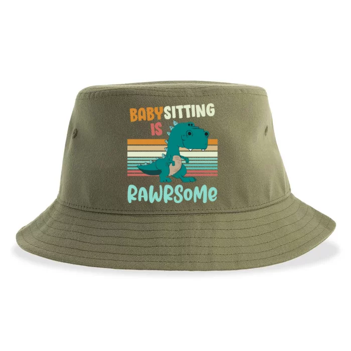 Babysitting Is Rawrsome Awesome Sitter Dinosaur Gift Sustainable Bucket Hat