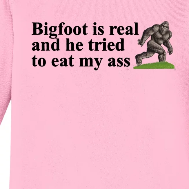 Bigfoot Is Real And He Tried To Eat My Ass Meme Baby Long Sleeve Bodysuit