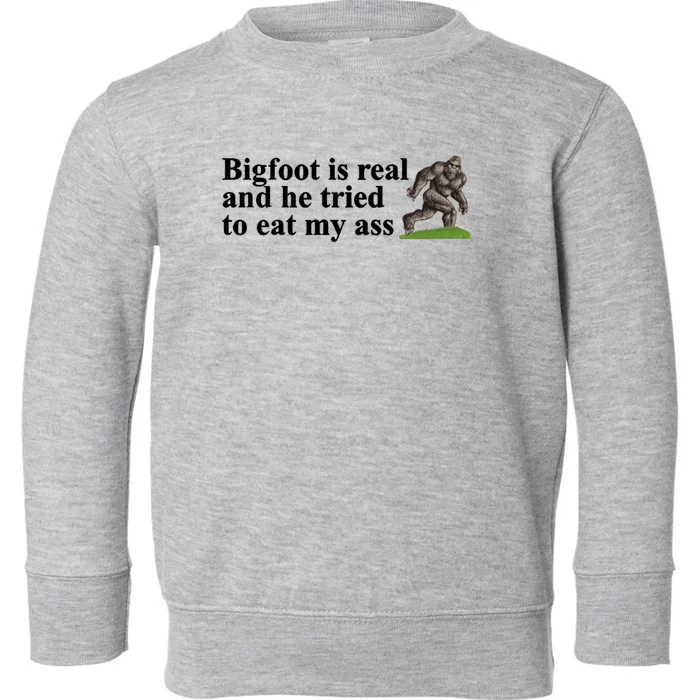 Bigfoot Is Real And He Tried To Eat My Ass Meme Toddler Sweatshirt