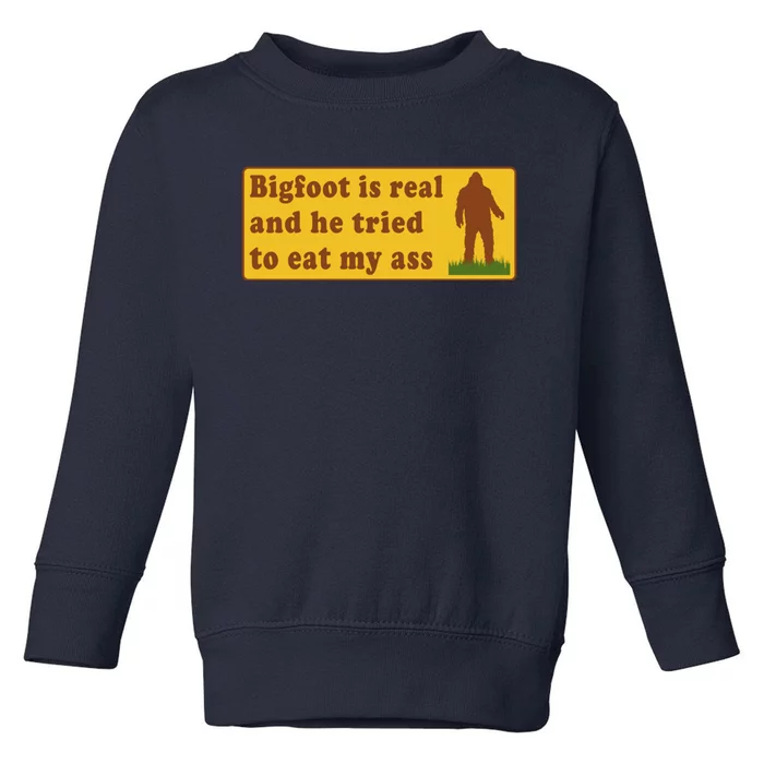 Bigfoot Is Real And He Tried To Eat My Ass Meme Toddler Sweatshirt