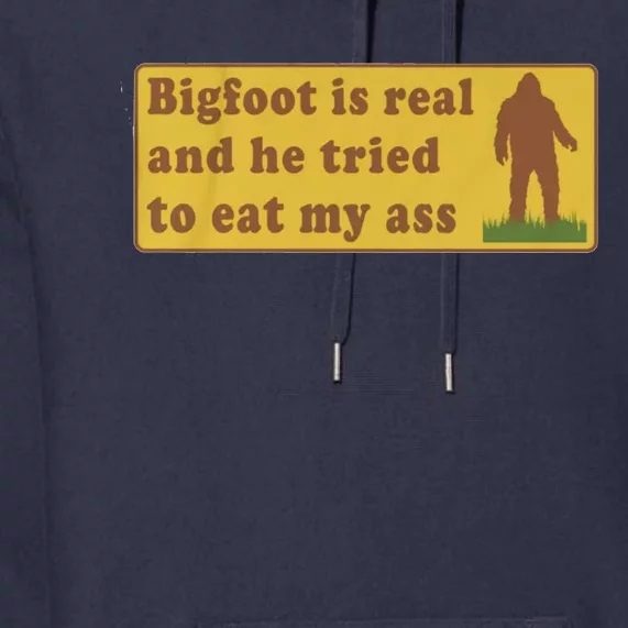 Bigfoot Is Real And He Tried To Eat My Ass Funny Oddly Specific Meme Premium Hoodie