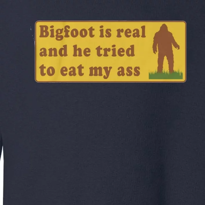 Bigfoot Is Real And He Tried To Eat My Ass Funny Oddly Specific Meme Toddler Sweatshirt