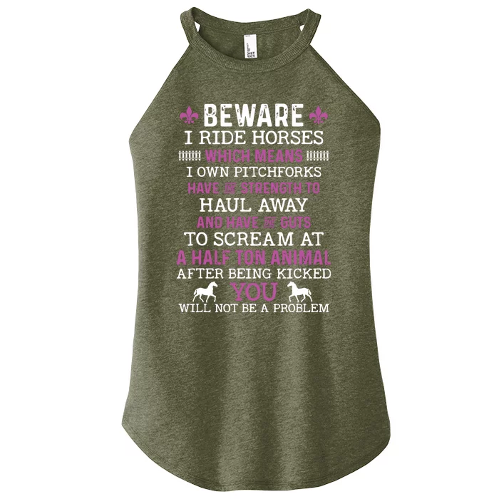 Beware I Ride Horses Shirts Horse Lover Riding Racing Women’s Perfect Tri Rocker Tank