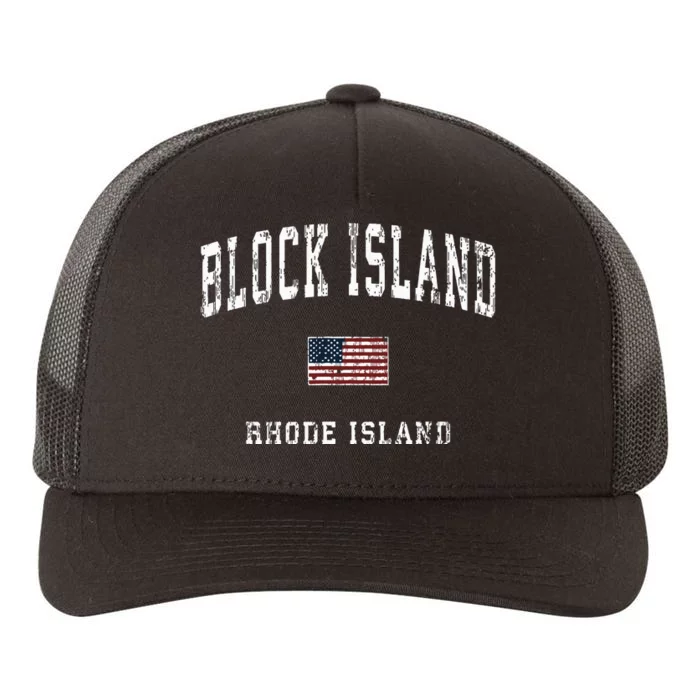 Block Island Rhode Island Ri Vintage American Flag Sports Yupoong Adult 5-Panel Trucker Hat