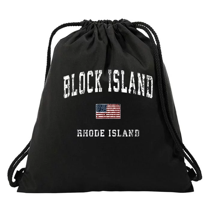 Block Island Rhode Island Ri Vintage American Flag Sports Drawstring Bag