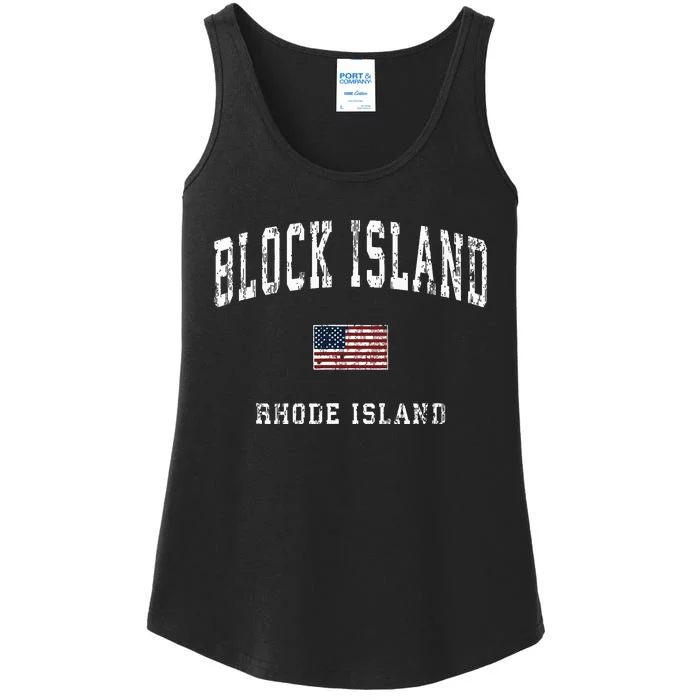 Block Island Rhode Island Ri Vintage American Flag Sports Ladies Essential Tank