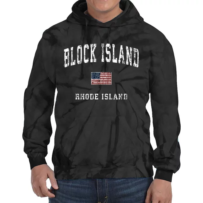 Block Island Rhode Island Ri Vintage American Flag Sports Tie Dye Hoodie