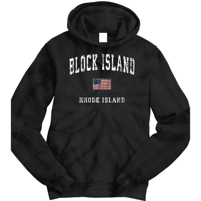 Block Island Rhode Island Ri Vintage American Flag Sports Tie Dye Hoodie