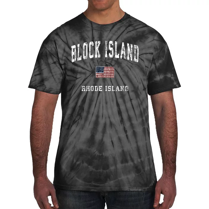 Block Island Rhode Island Ri Vintage American Flag Sports Tie-Dye T-Shirt