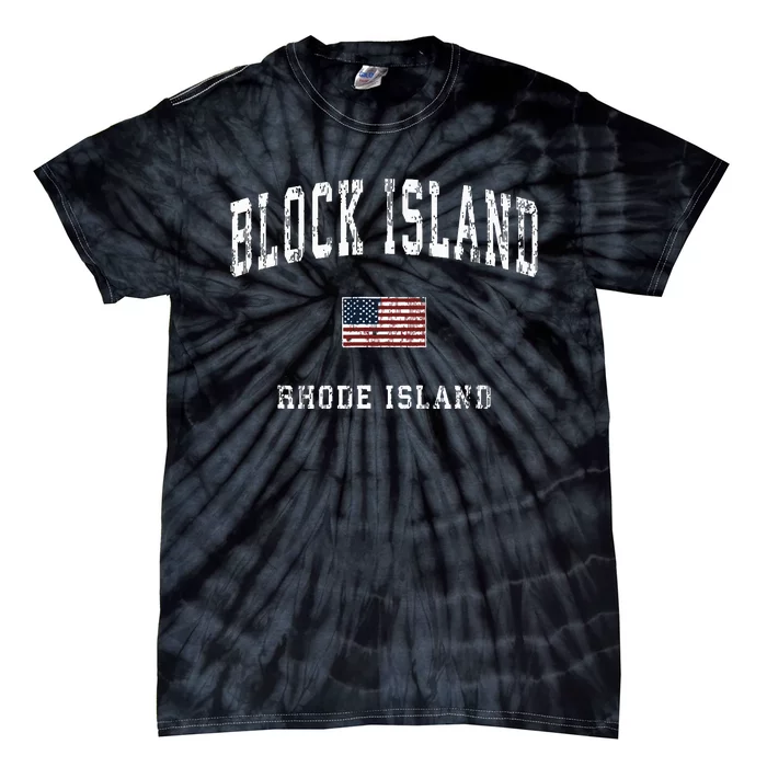 Block Island Rhode Island Ri Vintage American Flag Sports Tie-Dye T-Shirt