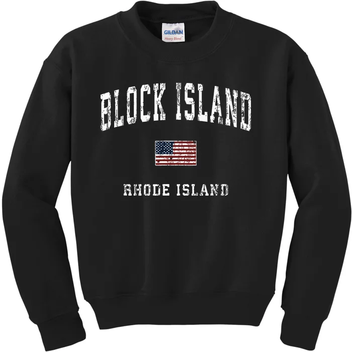 Block Island Rhode Island Ri Vintage American Flag Sports Kids Sweatshirt