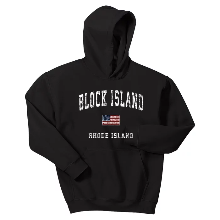 Block Island Rhode Island Ri Vintage American Flag Sports Kids Hoodie