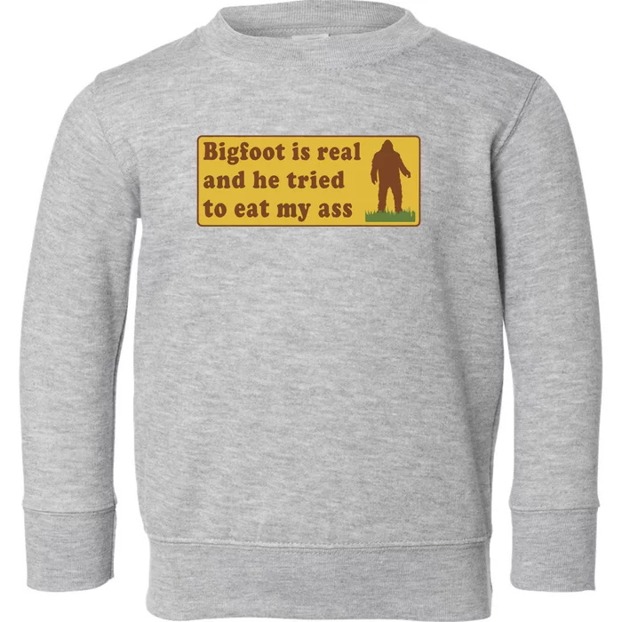 Bigfoot Is Real And He Tried To Eat My Ass Toddler Sweatshirt