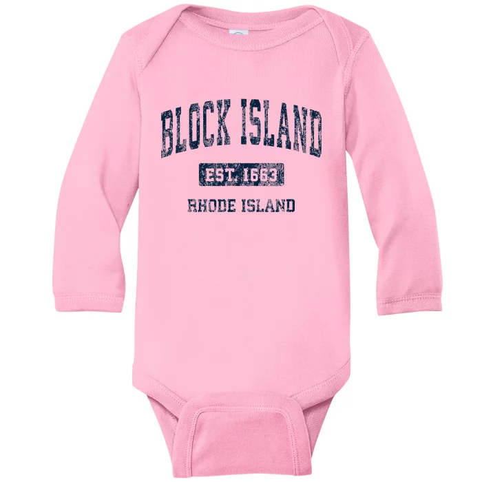 Block Island Rhode Island Ri Vintage Athletic Sports Design Baby Long Sleeve Bodysuit