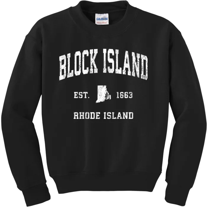 Block Island Rhode Island Ri Vintage Athletic Sports Kids Sweatshirt