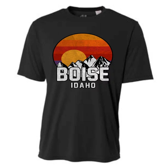 Boise Idaho Retro Mountain Sunset Gift Cooling Performance Crew T-Shirt