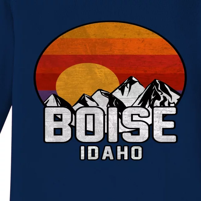 Boise Idaho Retro Mountain Sunset Gift Baby Long Sleeve Bodysuit