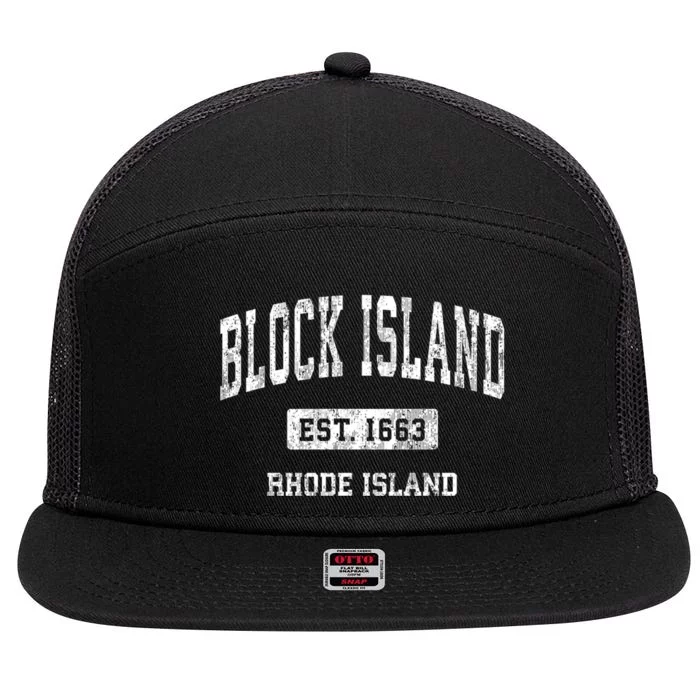 Block Island Rhode Island Ri Vintage Athletic Sports 7 Panel Mesh Trucker Snapback Hat