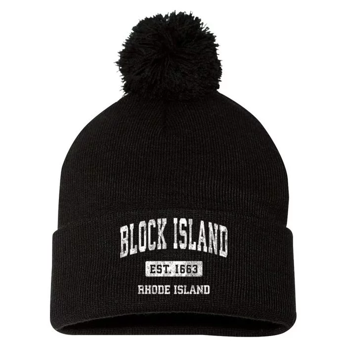 Block Island Rhode Island Ri Vintage Athletic Sports Pom Pom 12in Knit Beanie