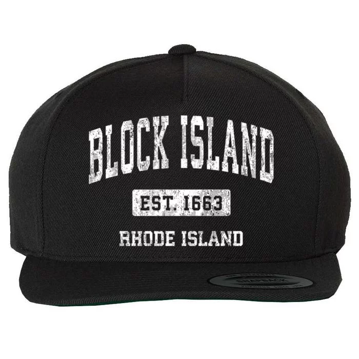 Block Island Rhode Island Ri Vintage Athletic Sports Wool Snapback Cap